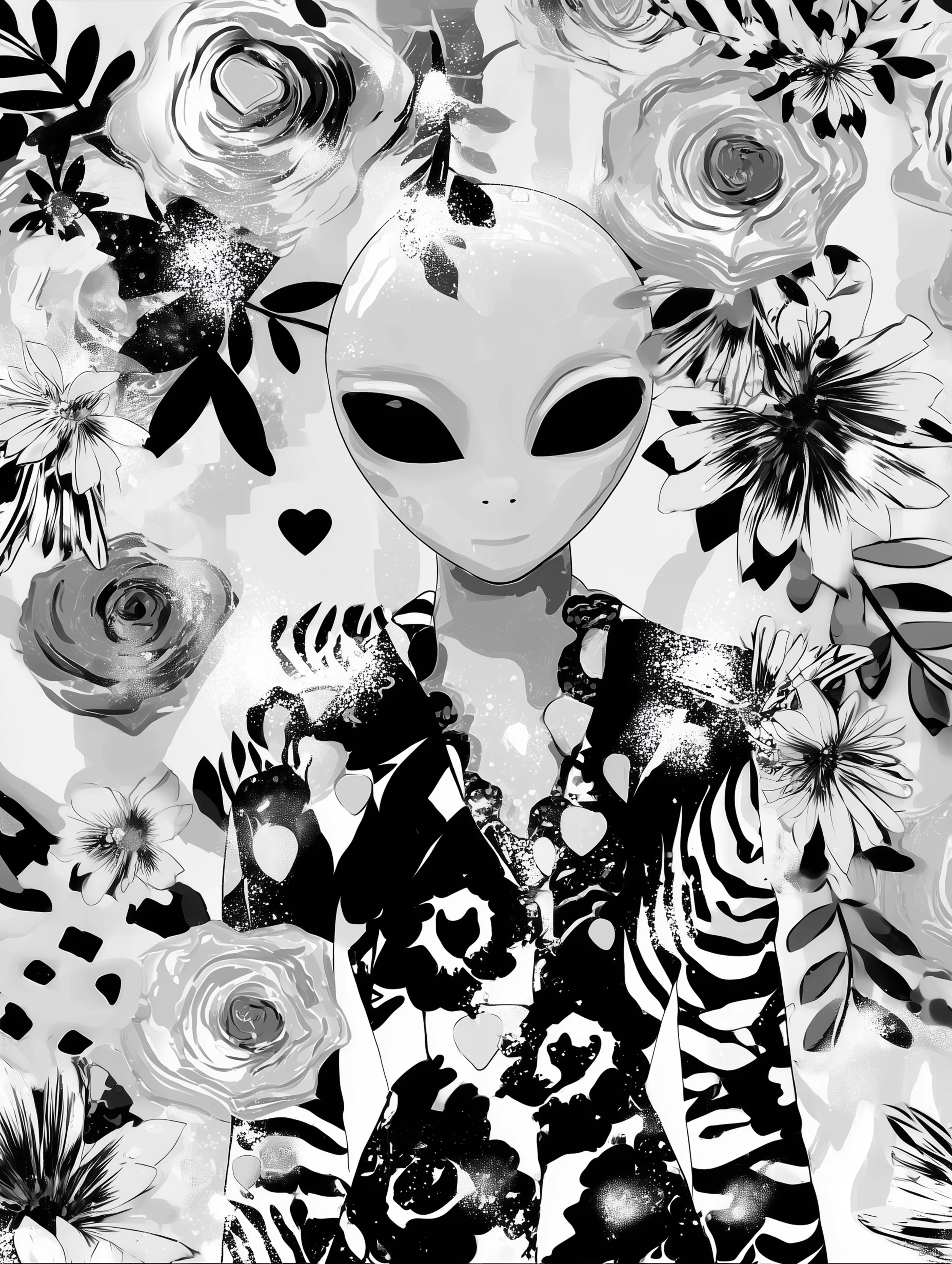 Free printable alien coloring page for adults featuring a couture fashion alien